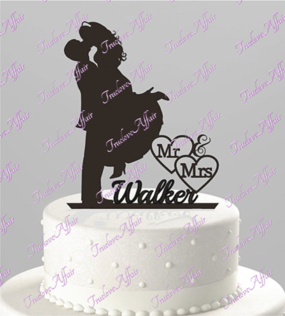 Wedding - Wedding Cake Topper Groom Lifting Bride, Silhouette Couple, Mr & Mrs Personalized with Last Name, Acrylic Cake Topper [CT4t]