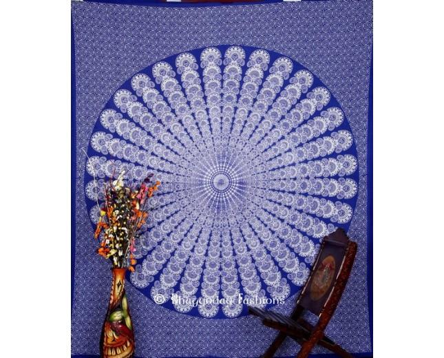 زفاف - Blue Traditional Boho Wall Tapestry From India