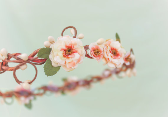 زفاف - peach blossom flower crown, bridesmaid headpiece, floral head piece