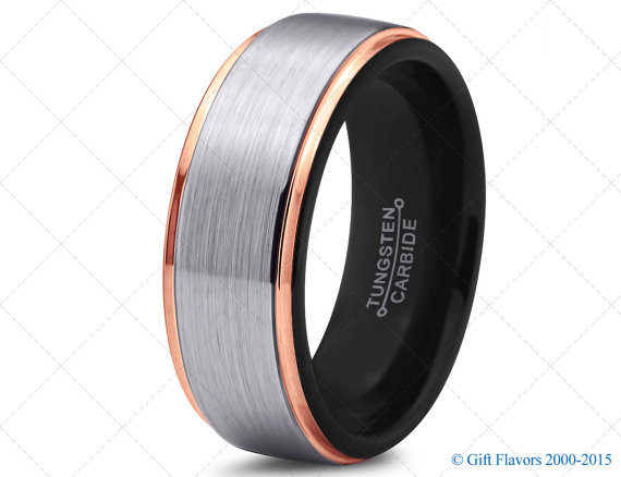 Mariage - Black Tungsten Ring Rose Gold Wedding Band Ring Tungsten Carbide 8mm 18K Tungsten Ring Man Wedding Band Male Women Midnight Rose Collection
