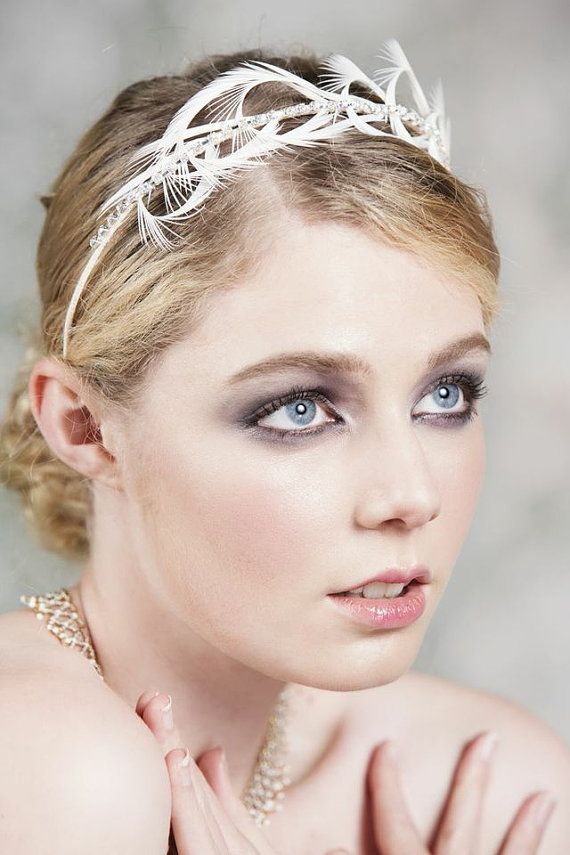 Hochzeit - Bridal Headband, Headpiece, Tiara, Crown With Ostrich Feathers, Simple And Stylish Headband For A Bride