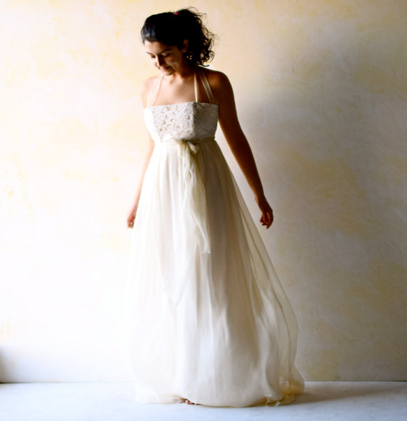 Hochzeit - Wedding Dress, Empire wedding dress, open back wedding dress, boho wedding dress, long wedding dress, hippie wedding dress, fairy dress