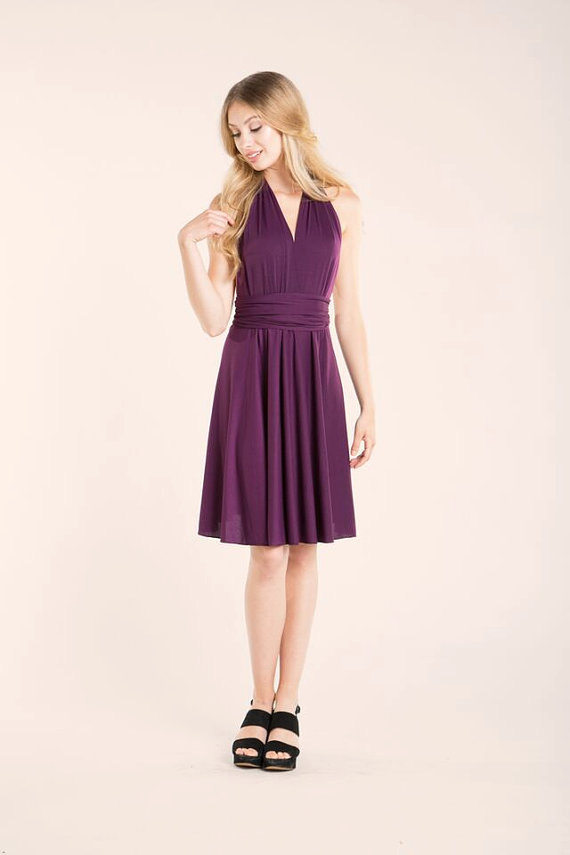 زفاف - Purple Prom Dress, short aubergine dress, bridesmaid knee length dress, bridesmaids clothing, eggplant party dress, prom short dress, summer