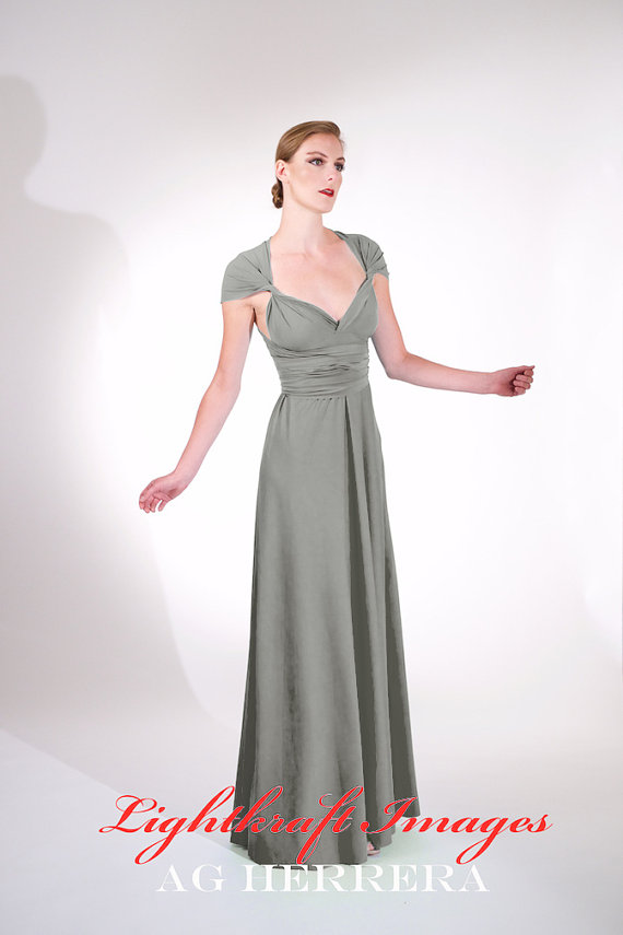Hochzeit - LONG slender A-LINE Free-Style convertible wrap Dress -- Custom-Made or Basic Sizes -- bridesmaid, formal, or everyday -- 300 colors