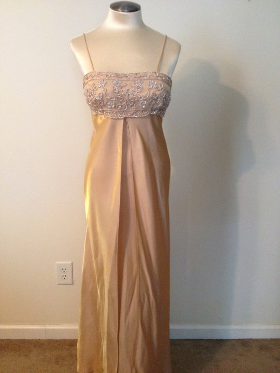 Wedding - Shimmering Gold Sparkling Silver Egyptian Style or Movie Star Look Flowing Vintage Dress