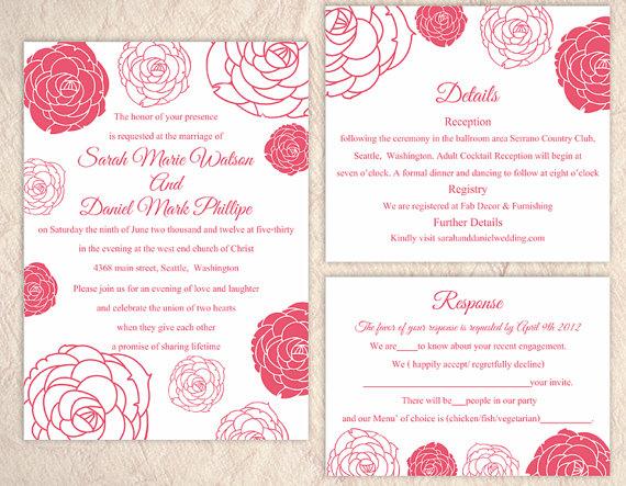 Mariage - DIY Wedding Invitation Template Set Editable Word File Instant Download Printable Flower Invitation Rose Wedding Invitation Pink Invitations