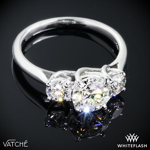 زفاف - 18k White Gold Vatche 319 X-Prong 3 Stone Engagement Ring With 2 Round Brilliant Diamonds (0.50ctw G/VS)