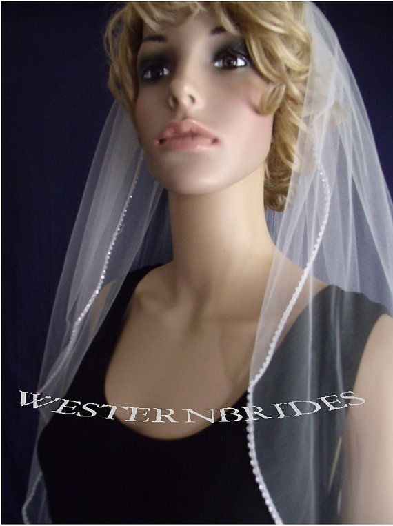 Свадьба - CRYSTAL RHINESTONE trim on the edge  One tier Elegant Wedding Bridal veil. choice of color