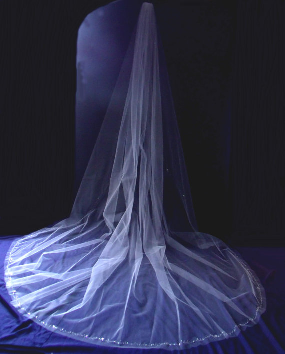 Свадьба - Crystal beaded edge veil Bridal CATHEDRAL VEIL  white or ivory choice of color