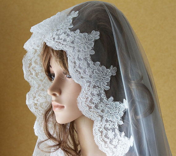 Hochzeit - Cathedral Length Lace Edge Mantilla Wedding Veil 