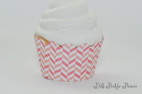 Wedding - Pink and Apricot Peach Geometric Print Cupcake Wrappers - Standard Cupcake Wraps Set of 24
