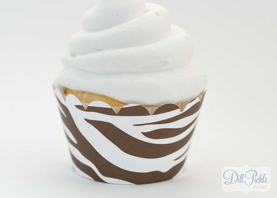 Свадьба - Brown & White Zebra Animal Print Cupcake Wrappers - Standard Cupcake Wraps Set of 24
