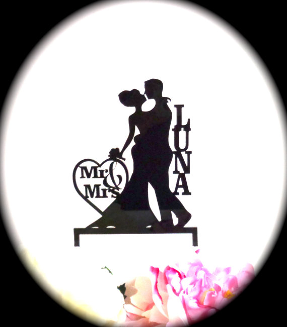 Wedding - SILHOUETTE Wedding Cake Topper Personalized With YOUR Family Last Name Mr and Mrs Silhouette Wedding Cake Topper Bride and Groom Cake Topper
