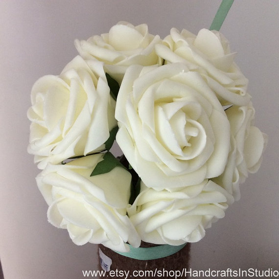 زفاف - 100pcs Cream Ivory Bridal Bouquet Flowers Foam Roses Artificial Flower For Wedding Table Centerpiece Decor