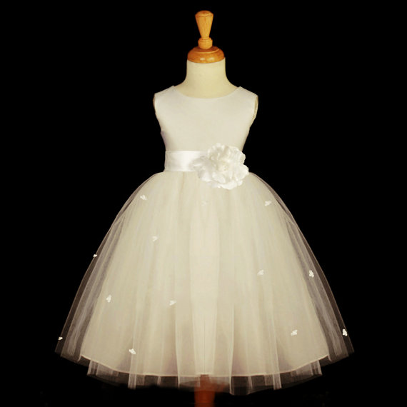 Mariage - Ivory Rosebud Flower Girl dress sash pageant wedding bridal recital tulle bridesmaid toddler sizes 12-18m 2 4 6 8 10 12 
