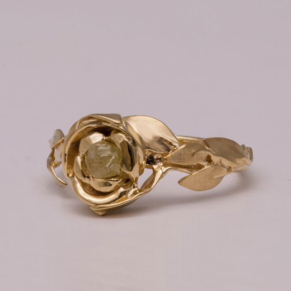 Свадьба - Rose Engagement Ring - 14K Gold and  Rough Diamond engagement ring, Unique Engagement ring, rough diamond ring, raw diamond ring