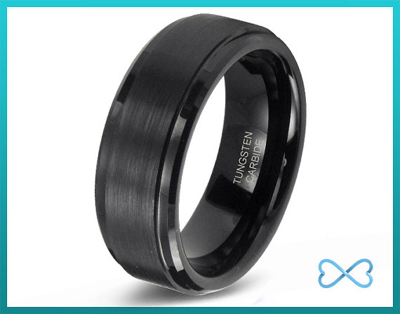 Wedding - Tungsten Wedding Bands,Mens Ring,Mens Wedding Bands,Black Wedding Band,Rings,Beveled Edge,8mm,Engraving,Mans,Anniversary,His Hers,Set,Size