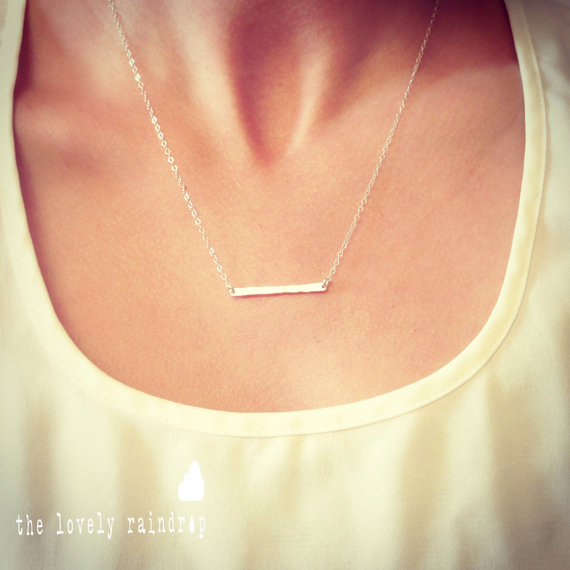 Mariage - Sterling Silver Tiny Hammered Bar Necklace - Dainty Small Bar Pendant Sterling Silver - Gift For - Wedding Jewelry - Simple Everyday