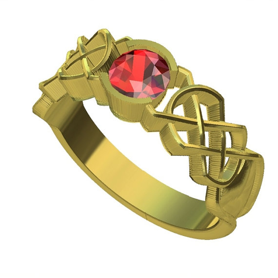 زفاف - Gold Celtic Ruby Engagement Ring With Dara Knot Design in 10K 14K 18K or Palladium, Made in Your Size Cr-414