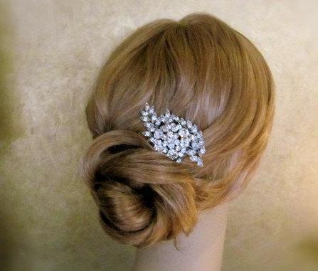 Свадьба - Vintage Inspired Bridal Hair Comb, Wedding Hair Accessories, Rhinestone Hair Combs, leaf hair comb -Made to order