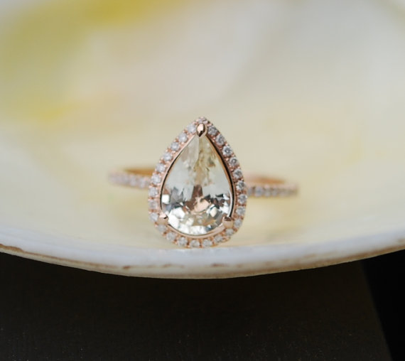 زفاف - Rose gold ring Pear Sapphire 2.04ct champagne sapphire diamond ring 14k rose gold. Engagement ring by Eidelprecious