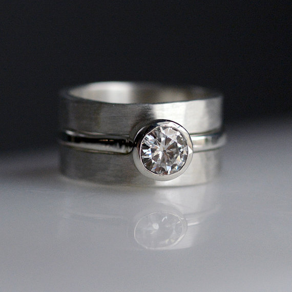 زفاف - Moissanite Engagement Ring - Wedding Band - Bridal Jewelry - Sterling Silver - Forever Brilliant Moissanite - Bridal Set - Wedding Ring Set