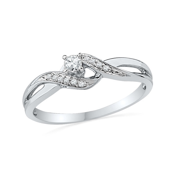 زفاف - White Gold Promise Ring, Diamond Ring In 10k White Gold or Sterling Silver, Diamond Commitment Ring