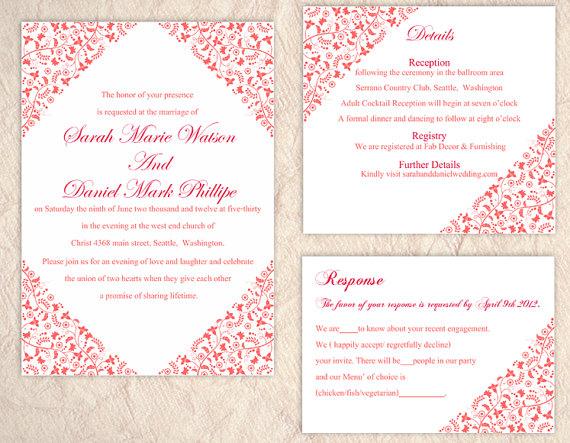 Wedding - DIY Wedding Invitation Template Set Editable Word File Instant Download Elegant Printable Invitation Red Invitation Floral Invitation
