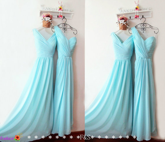 Mariage - Blue Bridesmaid Dress,Modest Long Chiffon Bridesmaid Dress,Blue PromEvening Dress,Custom Bridesmaid Dress,Sexy Blue Bridesmaid Dress 2015