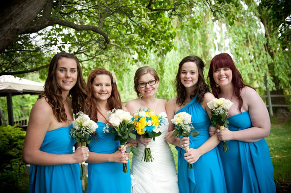 Hochzeit - Turquoise Blue Wrap Twist Knee Length Dress...67 Colors... Bridesmaids, Wedding, Honeymoon, Tropical,  Vacation