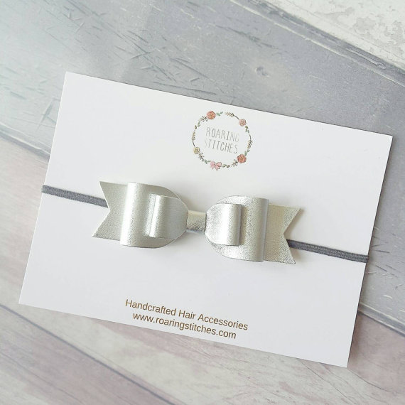 Wedding - Silver leather double bow toddler baby head band