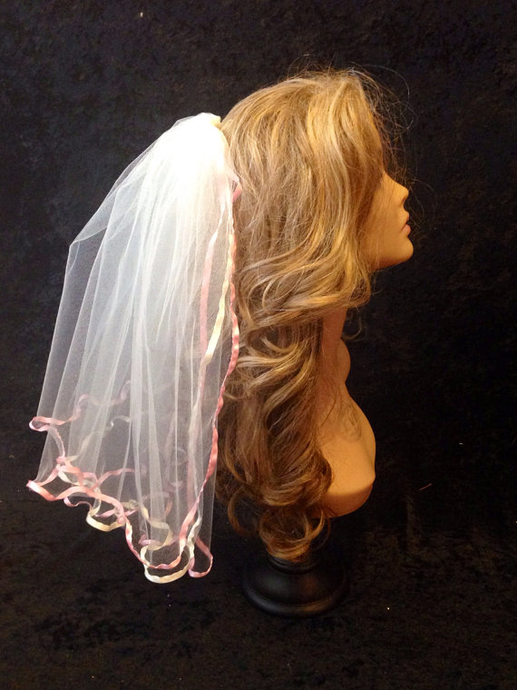 Hochzeit - Bachelorette Veil -  Colorful Trim Ivory