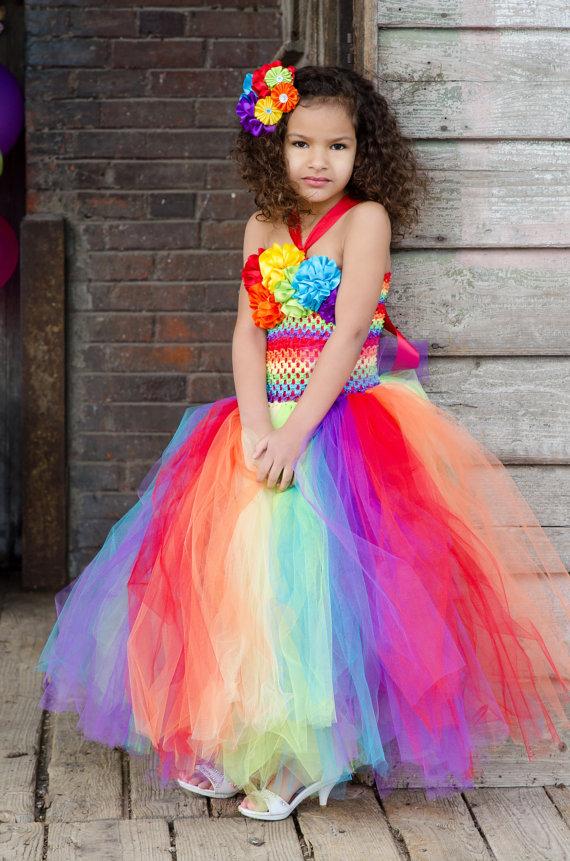 Hochzeit - Summer Rainbow Couture Tutu Dress/ Pageant Attire/Tutu Dress