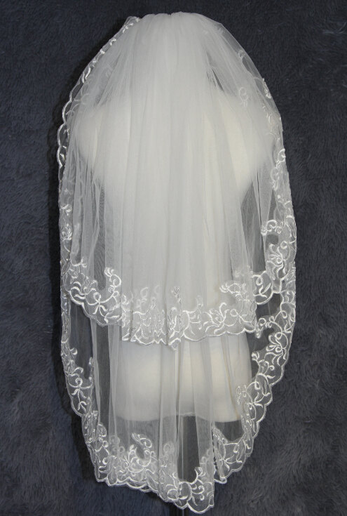 Wedding - ivory white bridal veil lace veil Two Layer Veil lace wedding veil fingertip veil Comb Lace veils