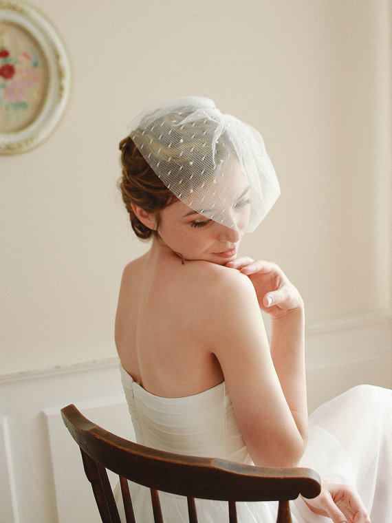 Mariage - Bridal birdcage veil, wedding veil, blusher veil, dotted face veil, mini birdcage veil - style 318