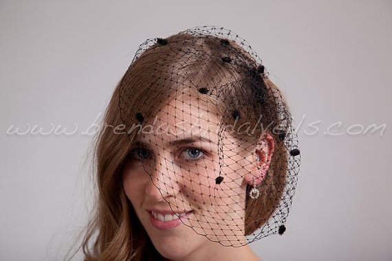 Wedding - Chenille Dot Wedge Birdcage Veil, Bridal Veil, Wedding Veil - Available In Ivory, White, Black and More Colors