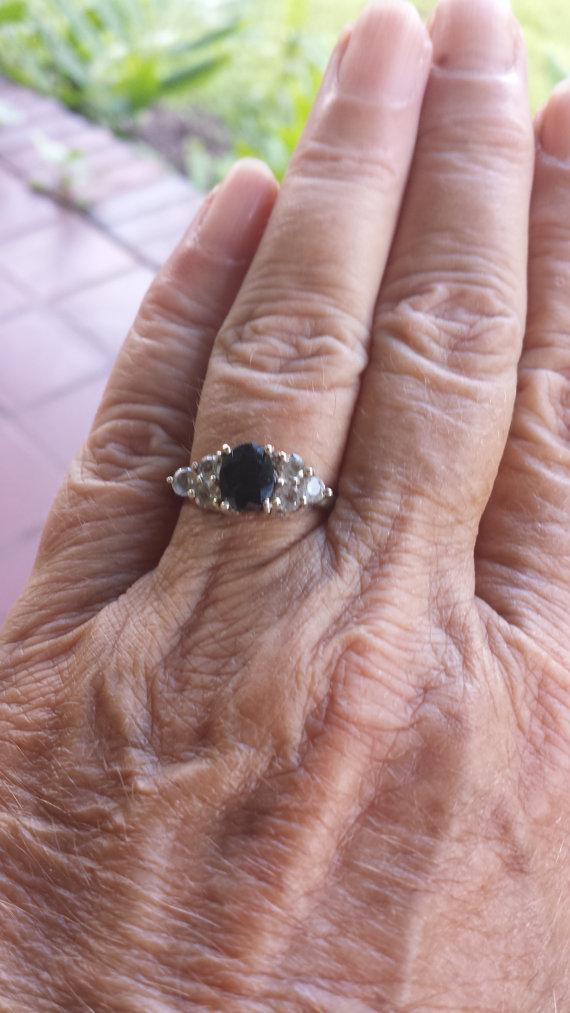 زفاف - vintage 2ct genuine blue sapphire and white topaz sterling ring