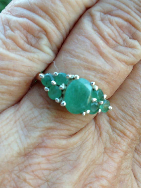 زفاف - vintage 2ct GENUINE emerald right hand or wedding sterling art deco ring