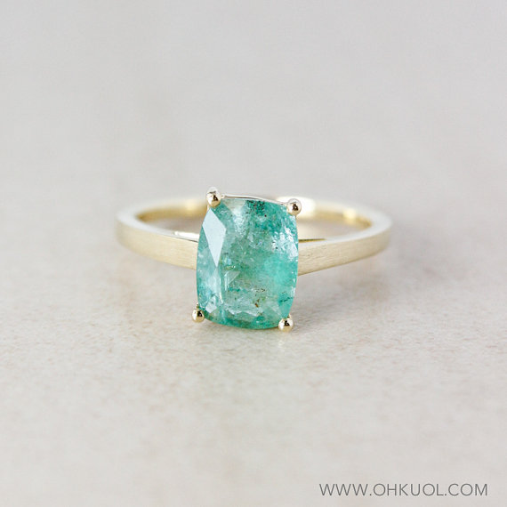 زفاف - Green Tourmaline Engagement Ring - Emerald Cut - 10K Yellow Gold