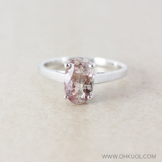 Mariage - Pink-Clear Tourmaline Engagement Ring - Oval - 925 Sterling Silver