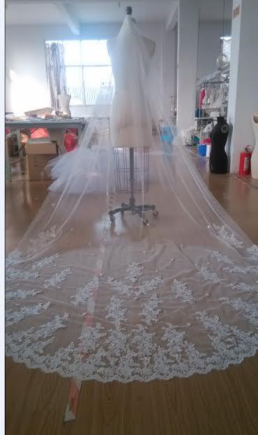 Hochzeit - Ready to Ship *****Cathedral Veil with Alencon lace Style E105 ****Ivory or White