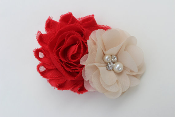 Wedding - Red and gold Flower girls hair bows champagne hair bows champagne hair bows red girls hair bow toddler christmas hair bows red and champagne