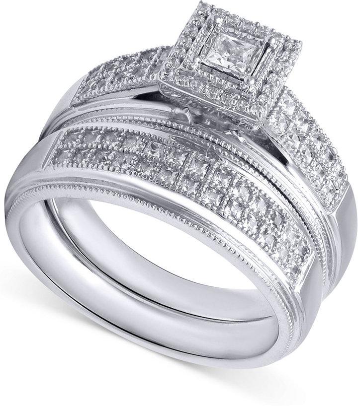 Свадьба - Beautiful Beginnings Diamond Engagement Ring and Wedding Band (1/3 ct. t.w.) in Sterling Silver