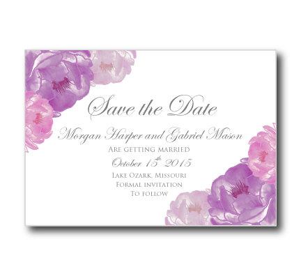 Mariage - Printable Wedding Save Date Template "Romantic Purple Floral - Rustic Wedding" 