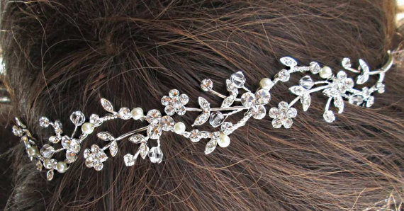 زفاف - Wedding Headband, Hair Vine,Pearl  Hairband,  Bridal Tiara, Ivory Pearl headband, pearl crystal silver, wedding headpiece, Bridal hairpiece
