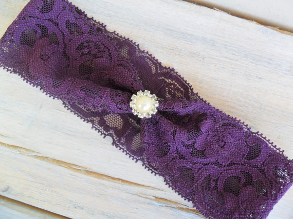 Mariage - lace garter, plum purple garter, bridal garter, wedding accessory, bridal accessory, wedding garter, purple garter, vintage style garter