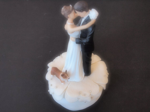 زفاف - Cake Topper Wedding Ivory Bride Groom Corgi Dog