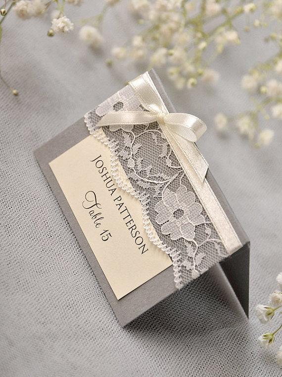 Mariage - Custom listing (20) Grey Lace Place Card, Vintage Tented Place Cards, Lace Escort Card, Name Card, bowl Place Cards, Model no: 002/ru/w