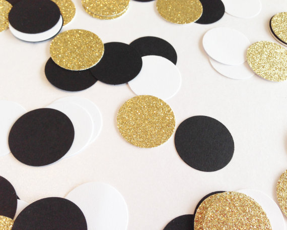 Mariage - 150 Black / White / Gold Glitter Confetti - 1 Inch - 1" - Confetti for weddings, birthdays, parties and more!