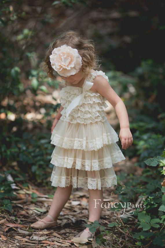 Wedding - Flower Girl Dress - Lace Flower girl dress -Baby Lace Dress - Rustic- Country Flower Girl - Lace Dress - Ivory Lace dress Rustic shabby chic